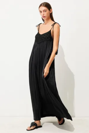 Rochie maxi fara maneci - cu decolteu in V