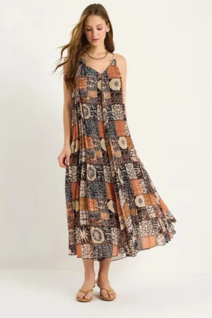 Rochie maxi -  fara maneci - decolteu in V - multicolor - tul