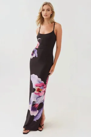 Rochie maxi -  floral - mulata - neagra - jerseu