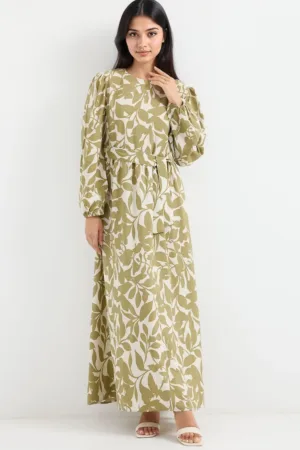 Rochie maxi - floral - verde - poliester -