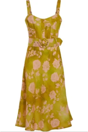 Rochie maxi florala Fibra sintetica/In - Galben