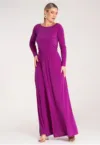 Rochie maxi -  fucsia - maneci lungi - poliester