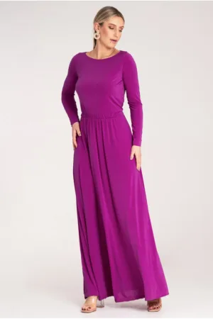 Rochie maxi - fucsia - maneci lungi - poliester