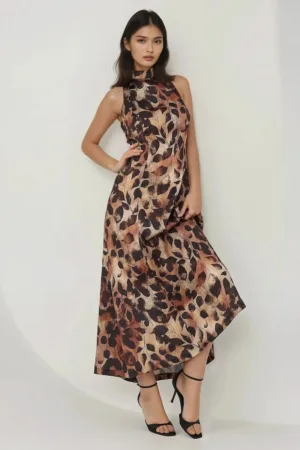 Rochie maxi -  guler halter - multicolor - satin