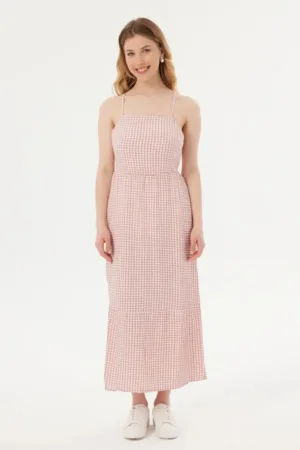 Rochie maxi -  guler patrat - bretele spaghetti - textil