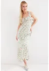 Rochie maxi HiCCUP - guler patrat - detalii cu volane - verde - viscoza