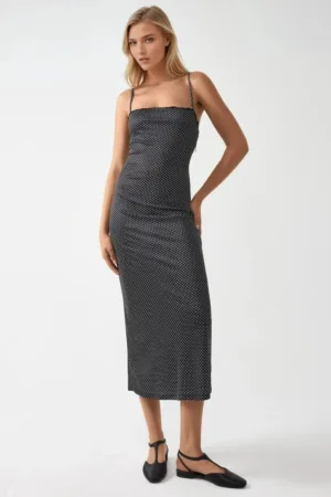 Rochie maxi  guler patrat - detalii din dantela - neagra - jerseu