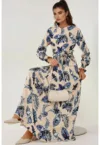Rochie maxi -  guler rotund - maneca lunga - bej - jerseu