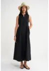 Rochie maxi -  guler tippet - nasturi - negru - textil