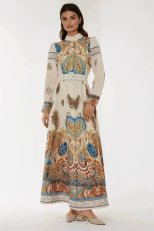 Rochie maxi -  imprimeu - alb - material subtire