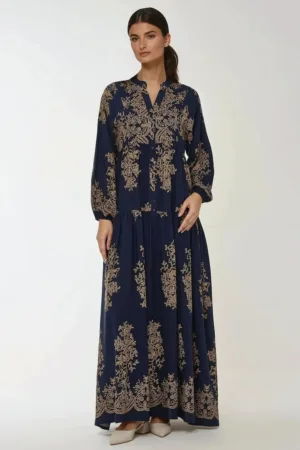 Rochie maxi -  imprimeu - albastra - viscoza