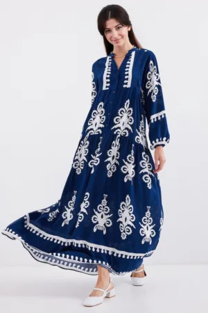 Rochie maxi - HiCCUP - imprimeu - decolteu in V - albastru