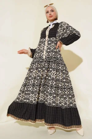 Rochie maxi -  imprimeu - decolteu in V - multicolor - poliviscona