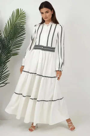 Rochie maxi - imprimeu floral - alb - material gros