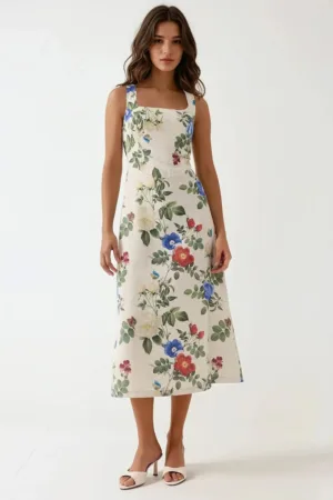 Rochie maxi - imprimeu floral - multicolor - material textil