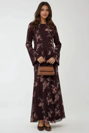 Rochie maxi - imprimeu floral - multicolor - tul