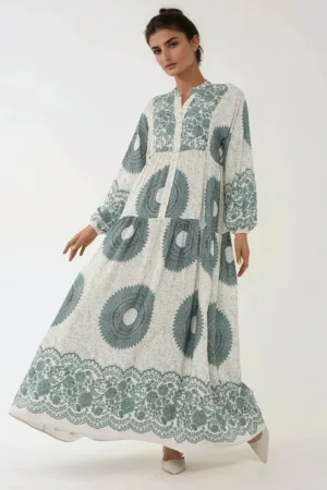 Rochie maxi -  imprimeu - gri - viscoza