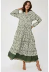Rochie maxi -  imprimeu - guler camasa - verde - textil