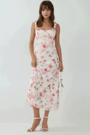 Rochie maxi -  imprimeu - guler cu inima - multicolor - tul