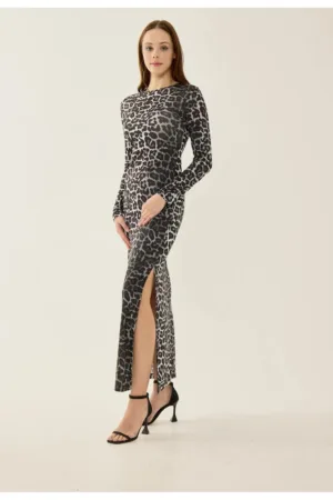 Rochie maxi -  imprimeu leopard - negru