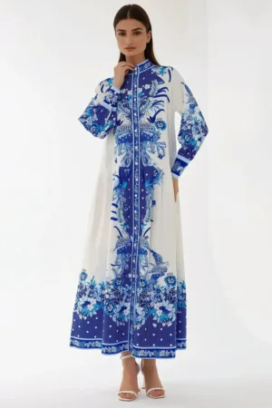 Rochie maxi -  imprimeu - maneca lunga - textil