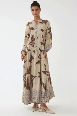 Rochie maxi -  imprimeu - maro - viscoza