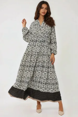 Rochie maxi -  imprimeu - negru - textil