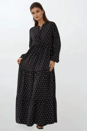 Rochie maxi -  imprimeu - negru - viscoza