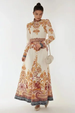 Rochie maxi  imprimeu - portocalie - material subtire