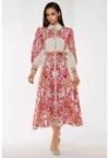 Rochie maxi -  imprimeu - portocalie - textil