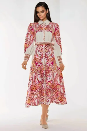 Rochie maxi -  imprimeu - portocalie - textil