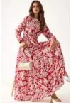 Rochie maxi -  imprimeu - rosu - textil