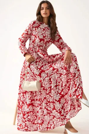 Rochie maxi -  imprimeu - rosu - textil