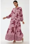 Rochie maxi -  imprimeu - roz - viscoza