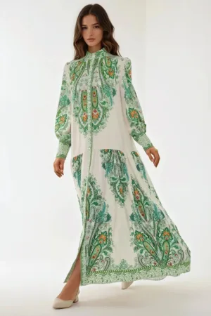 Rochie maxi - imprimeu - verde - textil