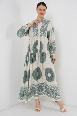 Rochie maxi - HiCCUP - imprimeu - verde viscoza