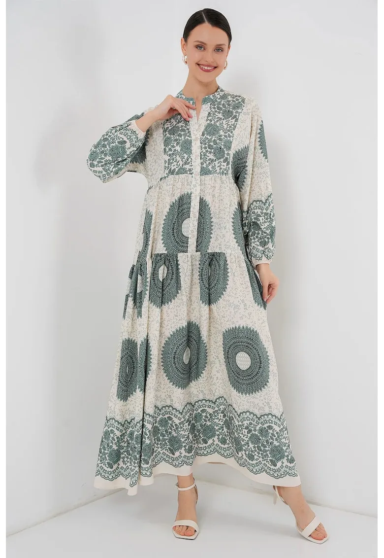 Rochie maxi - HiCCUP - imprimeu - verde viscoza