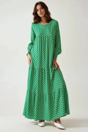 Rochie maxi - imprimeu - verde - viscoza