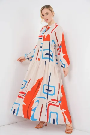 Rochie maxi lejera dama -  decolteu in V - viscoza - multicolor