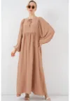 Rochie maxi lejera dama -  poliester/elastan - maro