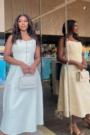 Rochie maxi -  linie A - decolteu inima - bretele late - bej - textil