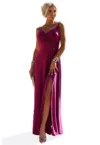 Rochie maxi lunga - eleganta - brocart fucsia - cu fanta