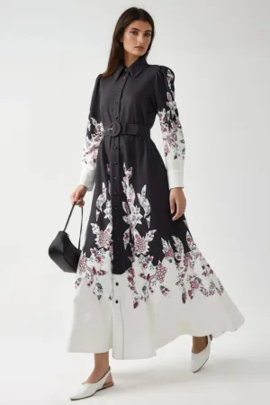 Rochie maxi  maneca lunga - gri - textil