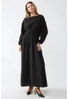 Rochie maxi -  maneca lunga - guler rotund - neagra - jerseu