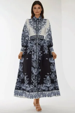 Rochie maxi  maneca lunga - imprimeu