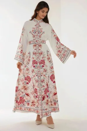 Rochie maxi -  maneca lunga - imprimeu - multicolora - material subtire