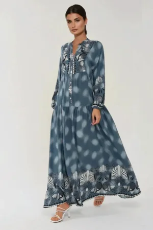 Rochie maxi -  maneca lunga - imprimeu - viscoza