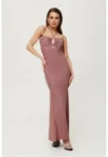 Rochie maxi metalica cu cravata la decolteu -