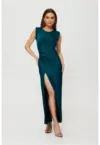 Rochie maxi metalica cu crapatura pe picior -