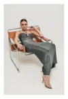 Rochie maxi metalica cu cravata la decolteu - argintiu -